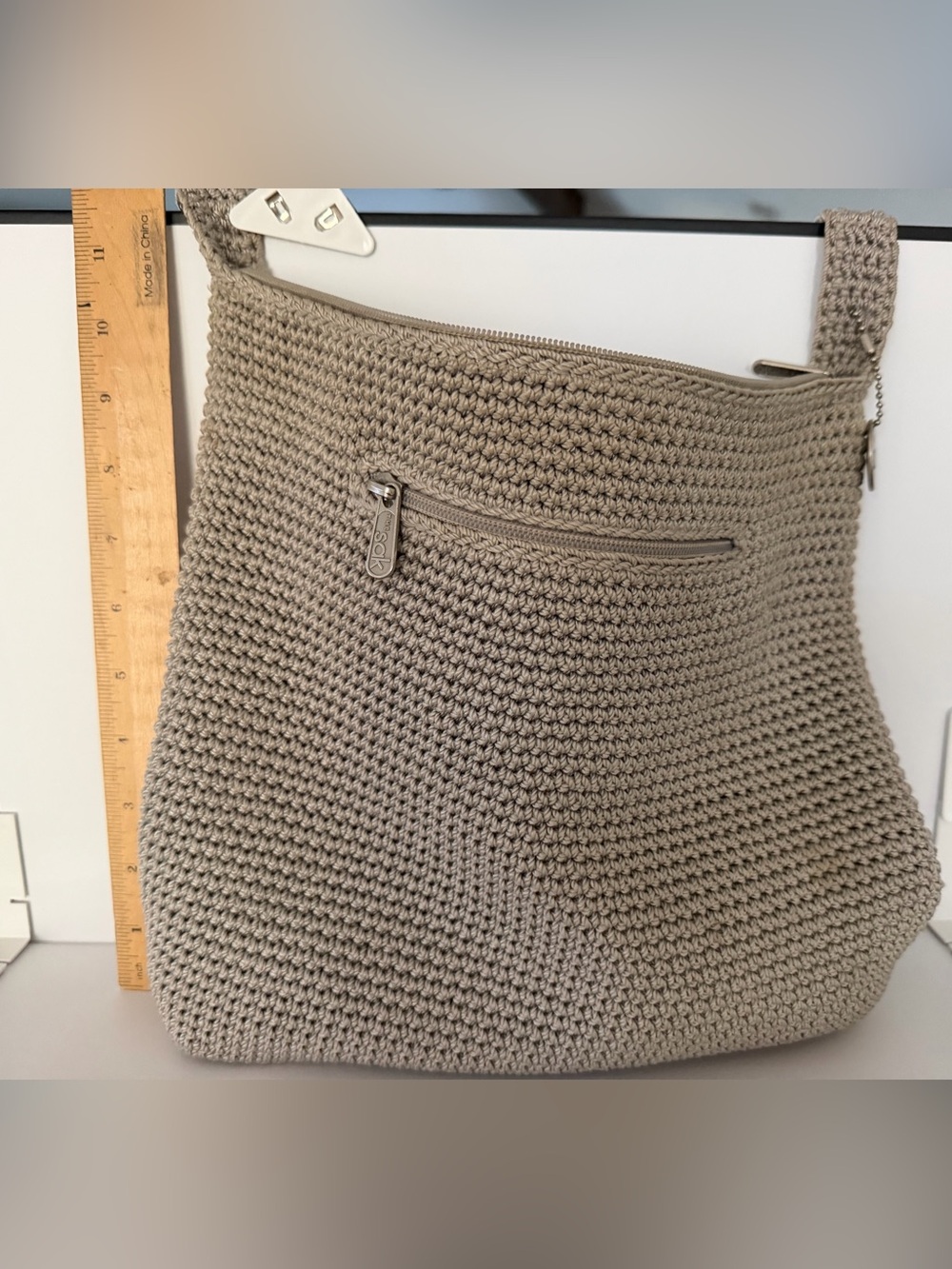 The Sak Crochet Shoulder Bag in Taupe